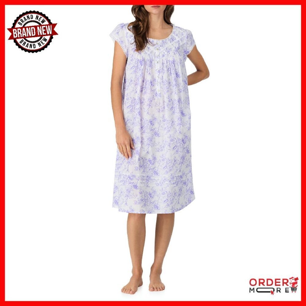 100% Cotton Nightgown Cap Sleeve Waltz Length Button Front